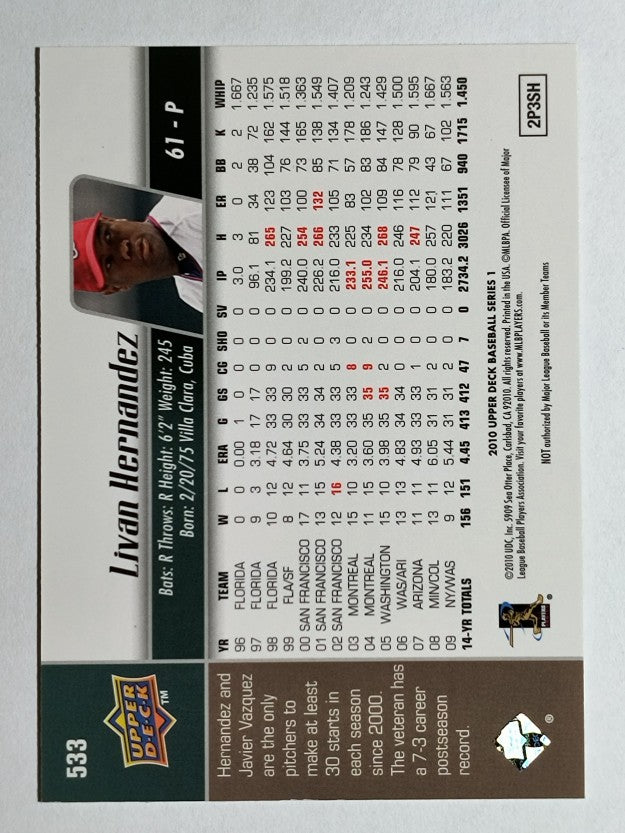 2010 Upper Deck #533 Livan Hernandez