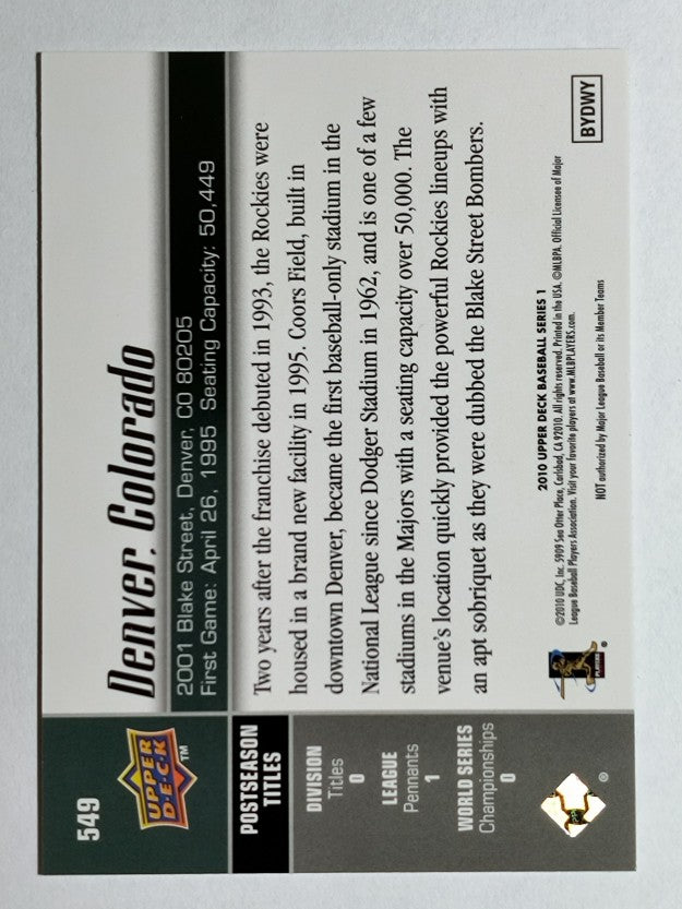 2010 Upper Deck #549 Colorado Rockies BP