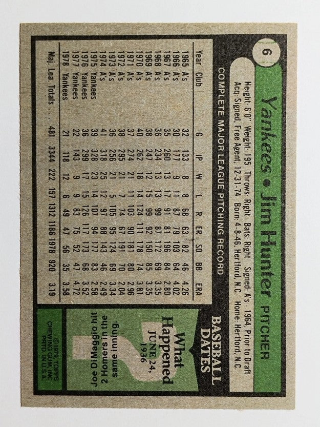 1979 Yankees Burger King #6 Jim Hunter (MINT)