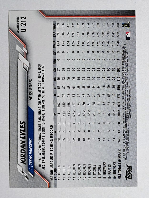 2020 Topps Update #U212 Jordan Lyles
