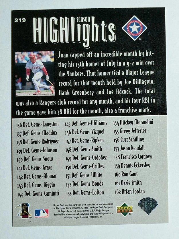 1997 Upper Deck #219 Juan Gonzalez SH CL