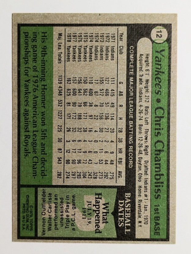 1979 Yankees Burger King #12 Chris Chambliss (MINT)