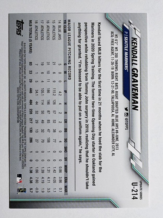 2020 Topps Update #U214 Kendall Graveman