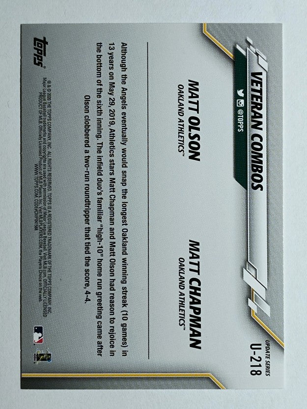 2020 Topps Update #U218 Matt Chapman/Matt Olson