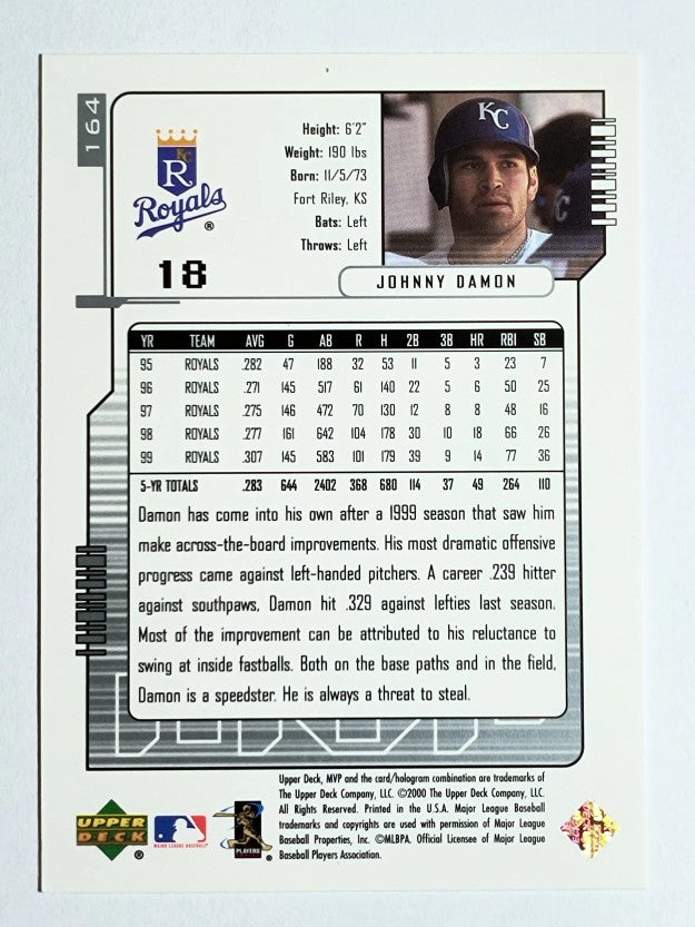 2000 Upper Deck MVP Silver Script #164 Johnny Damon
