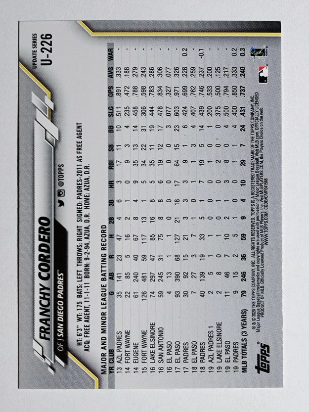 2020 Topps Update #U226 Franchy Cordero