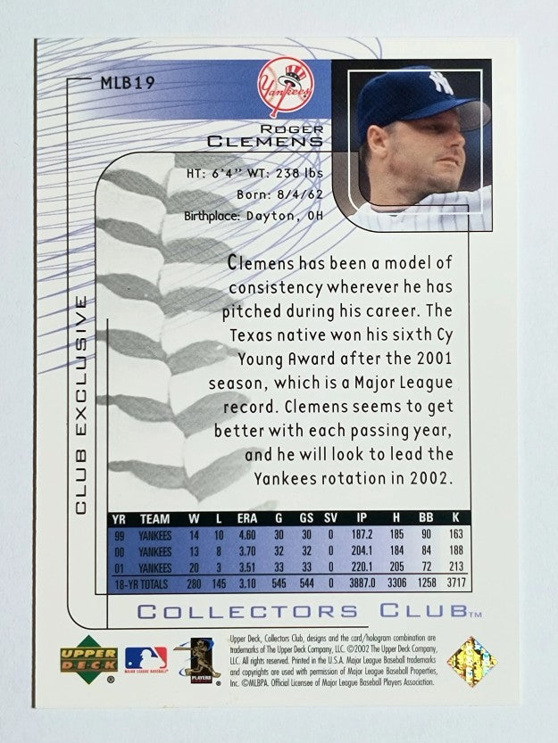 2002 Upper Deck Collectors Club #MLB19 Roger Clemens