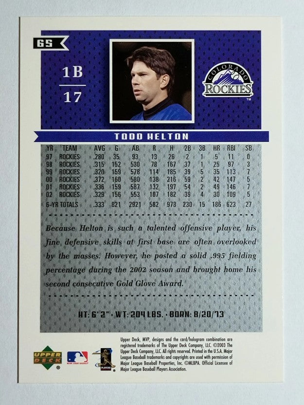 2003 Upper Deck MVP #65 Todd Helton