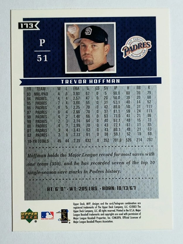 2003 Upper Deck MVP #173 Trevor Hoffman