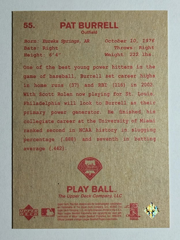 2003 Upper Deck Play Ball Red Backs #55 Pat Burrell