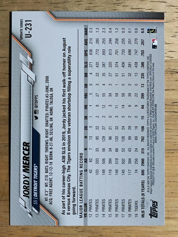 2020 Topps Update #U231 Jordy Mercer