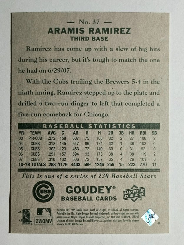 2008 Upper Deck Goudey #37 Aramis Ramirez
