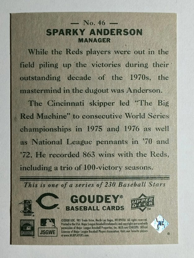 2008 Upper Deck Goudey #46 Sparky Anderson