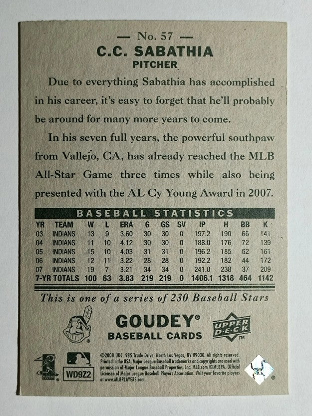 2008 Upper Deck Goudey #57 C.C. Sabathia