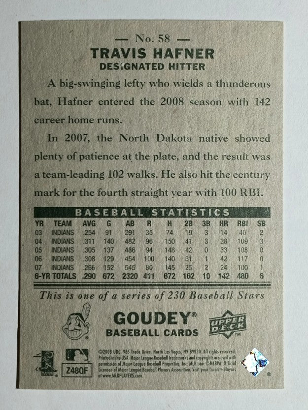 2008 Upper Deck Goudey #58 Travis Hafner