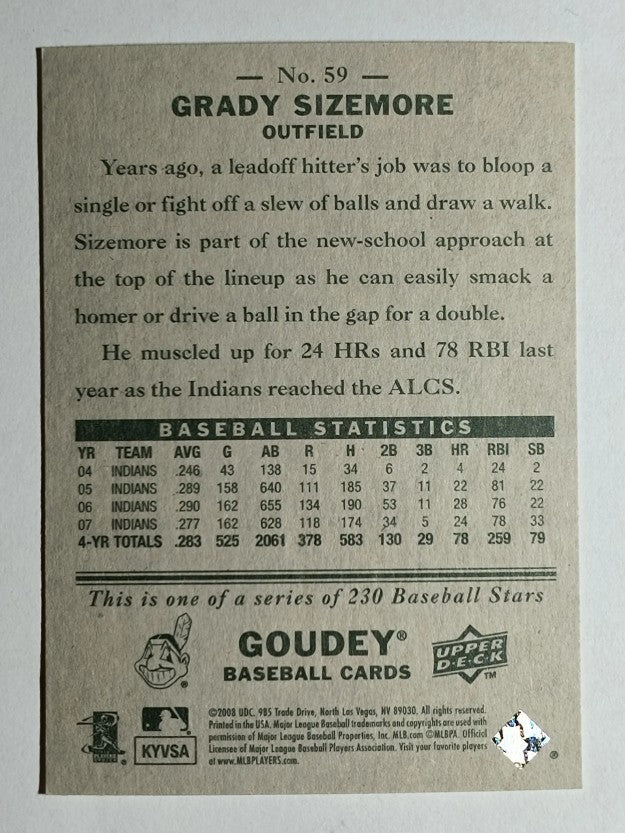 2008 Upper Deck Goudey #59 Grady Sizemore