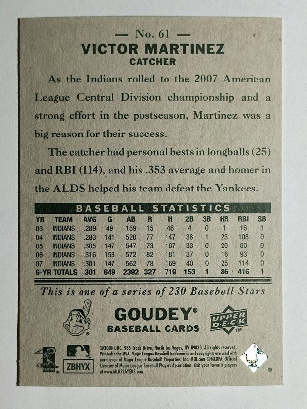 2008 Upper Deck Goudey #61 Victor Martinez