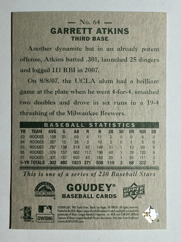 2008 Upper Deck Goudey #64 Garrett Atkins