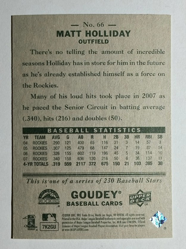 2008 Upper Deck Goudey #66 Matt Holliday