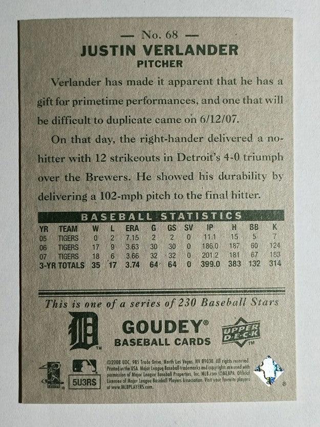 2008 Upper Deck Goudey #68 Justin Verlander