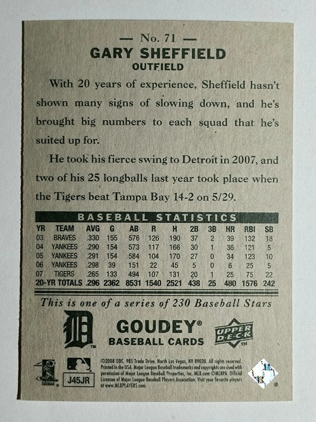 2008 Upper Deck Goudey #71 Gary Sheffield