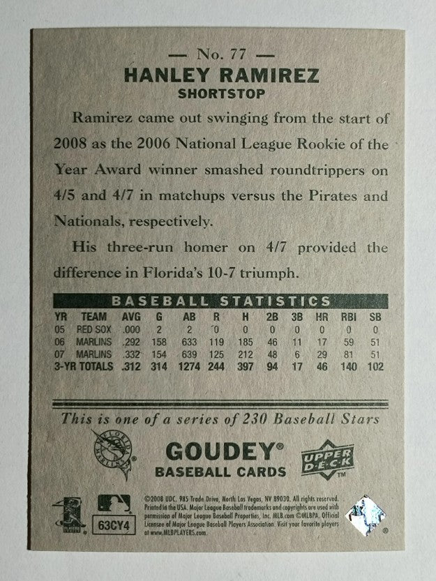 2008 Upper Deck Goudey #77 Hanley Ramirez