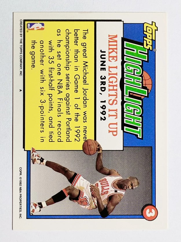 1992-93 Topps #3 Michael Jordan HL/Michael Lights It Up 6/3/92