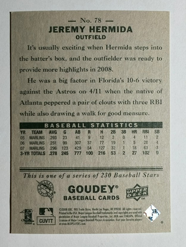 2008 Upper Deck Goudey #78 Jeremy Hermida