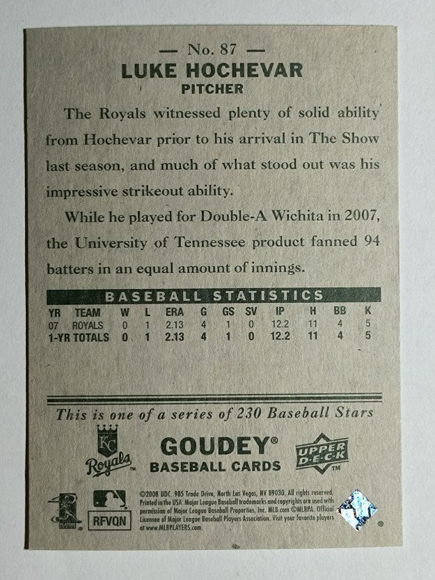 2008 Upper Deck Goudey #87 Luke Hochevar RC