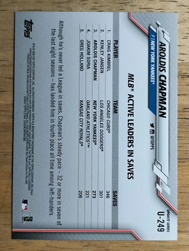 2020 Topps Update #U249 Aroldis Chapman
