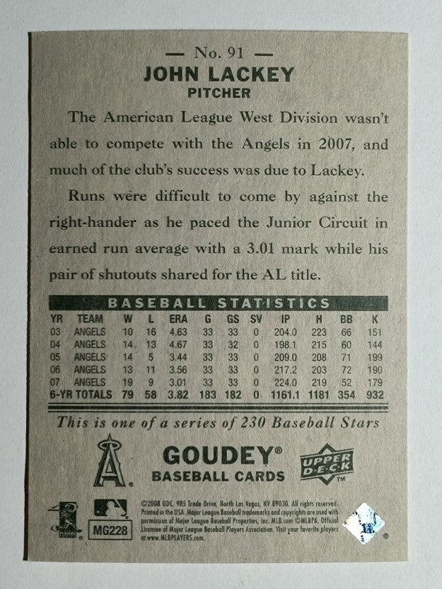 2008 Upper Deck Goudey #91 John Lackey