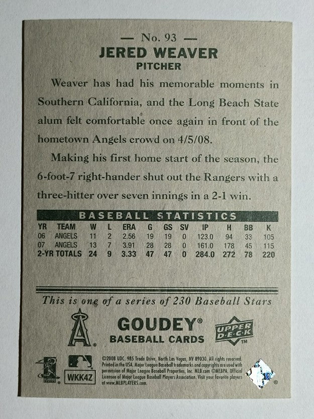 2008 Upper Deck Goudey #93 Jered Weaver