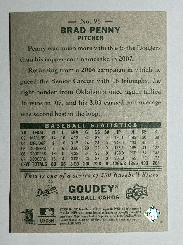 2008 Upper Deck Goudey #96 Brad Penny