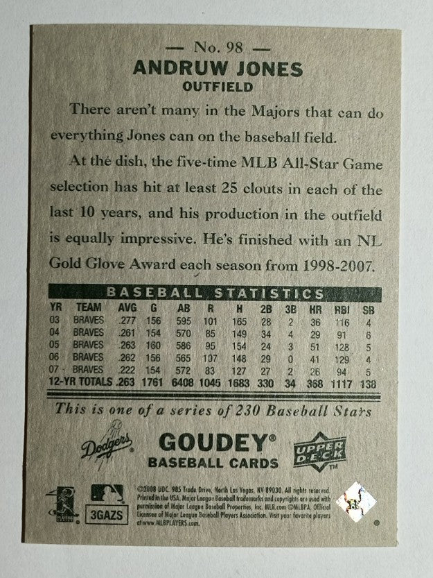 2008 Upper Deck Goudey #98 Andruw Jones
