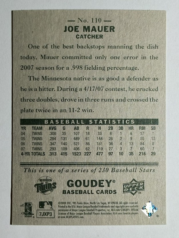 2008 Upper Deck Goudey #110 Joe Mauer