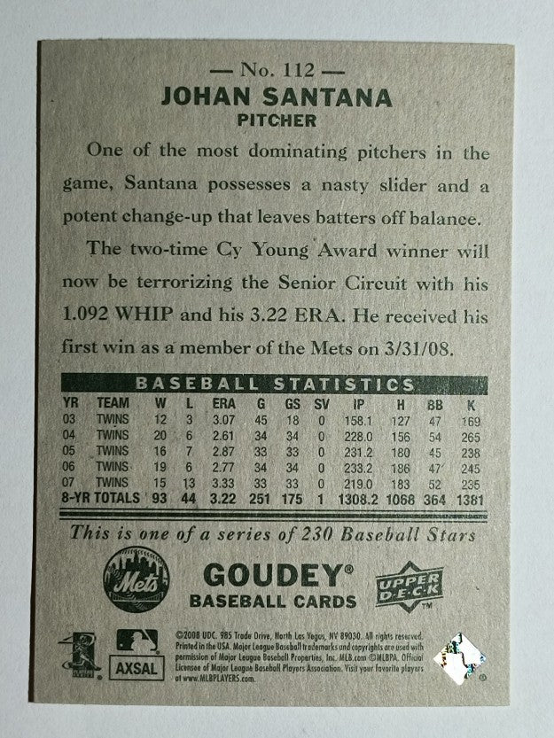 2008 Upper Deck Goudey #112 Johan Santana