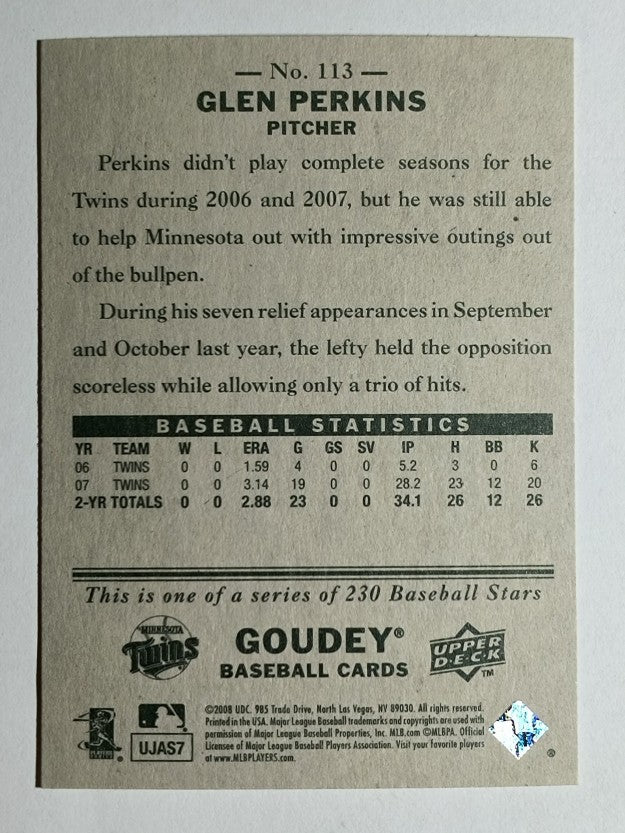 2008 Upper Deck Goudey #113 Glen Perkins