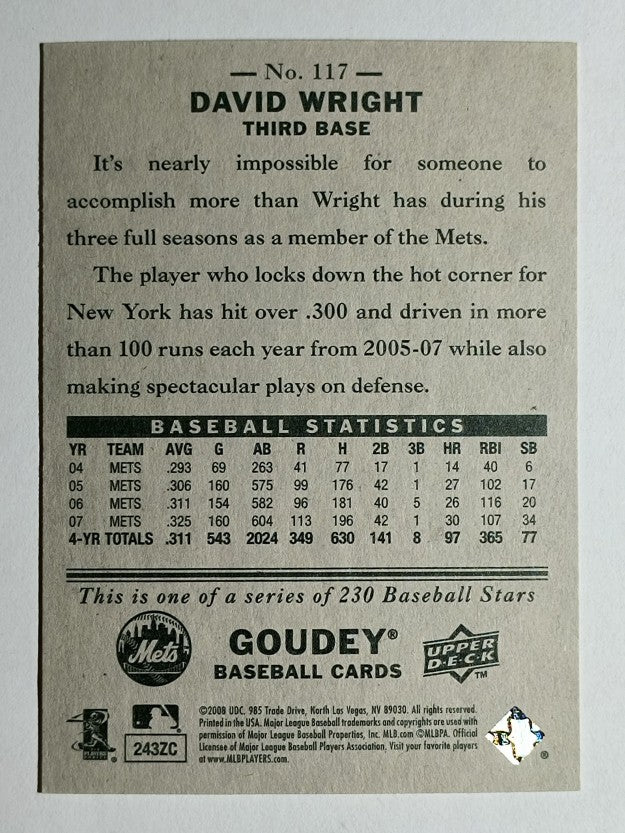 2008 Upper Deck Goudey #117 David Wright