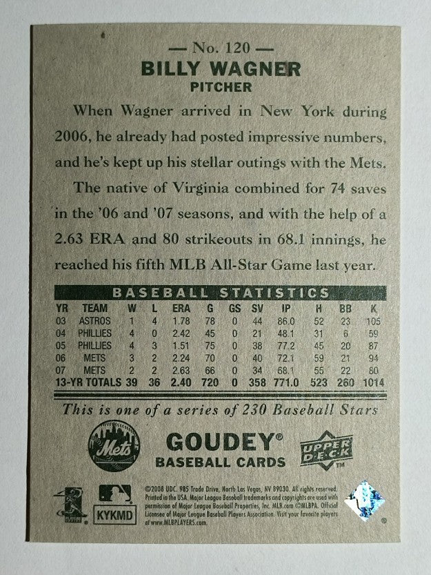 2008 Upper Deck Goudey #120 Billy Wagner