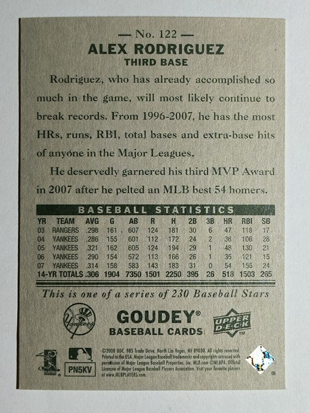 2008 Upper Deck Goudey #122 Alex Rodriguez