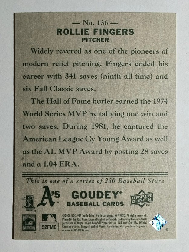 2008 Upper Deck Goudey #136 Rollie Fingers