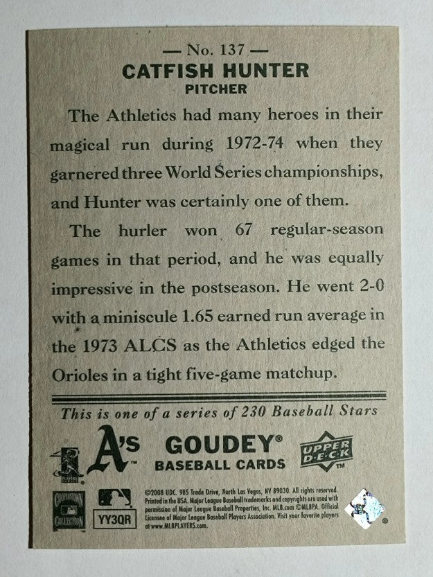 2008 Upper Deck Goudey #137 Catfish Hunter