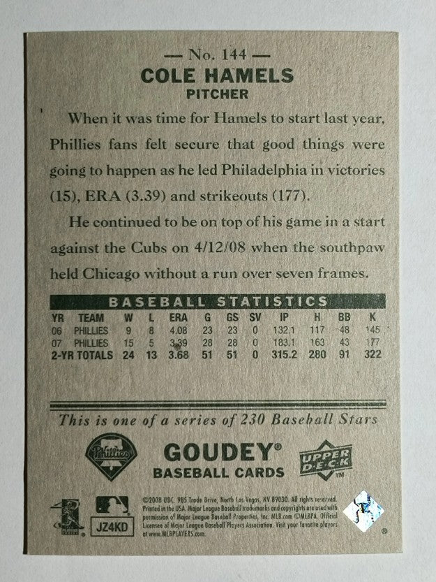 2008 Upper Deck Goudey #144 Cole Hamels