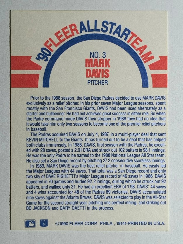 1990 Fleer All-Stars #3 Mark Davis
