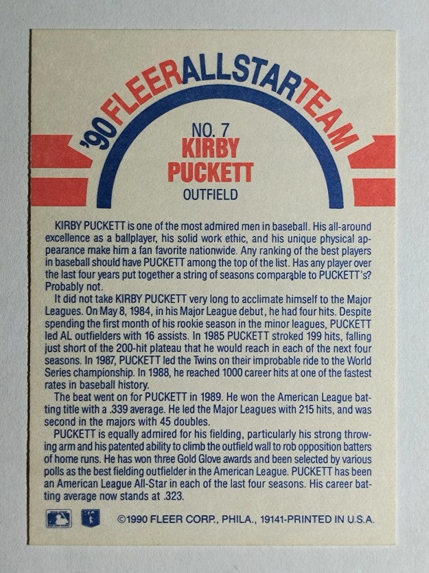 1990 Fleer All-Stars #7 Kirby Puckett