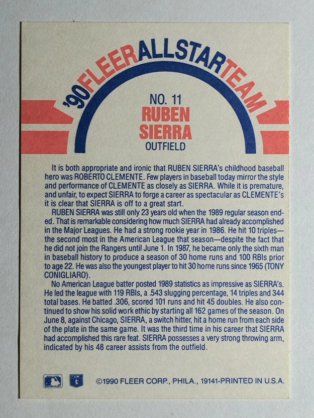 1990 Fleer All-Stars #11 Ruben Sierra