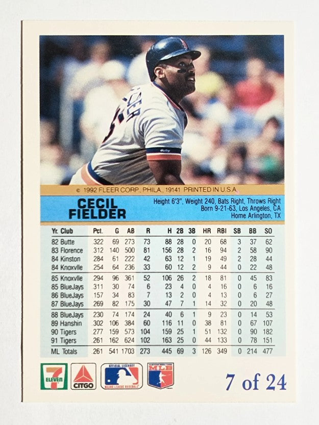 1992 Fleer Citgo The Performer #7 Cecil Fielder