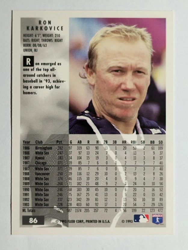 1994 Fleer #86 Ron Karkovice