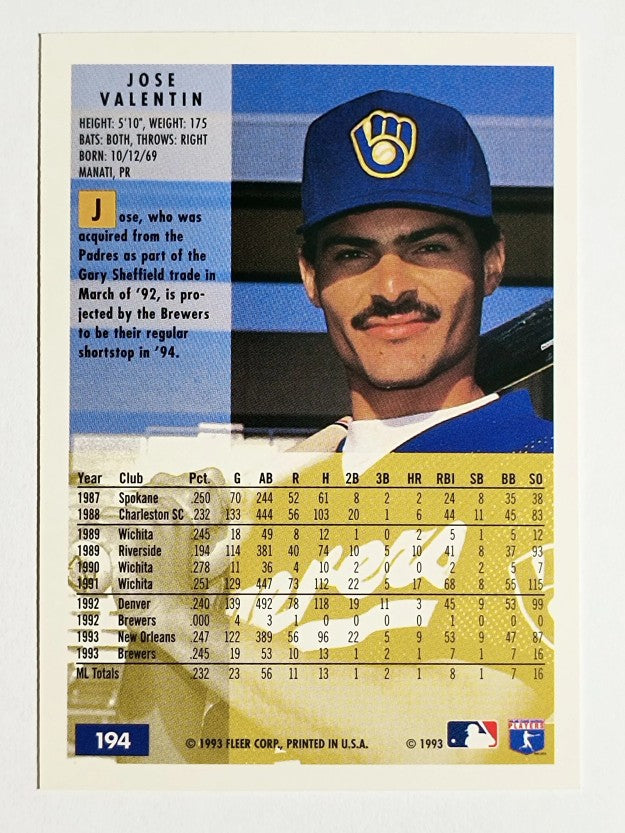 1994 Fleer #194 Jose Valentin