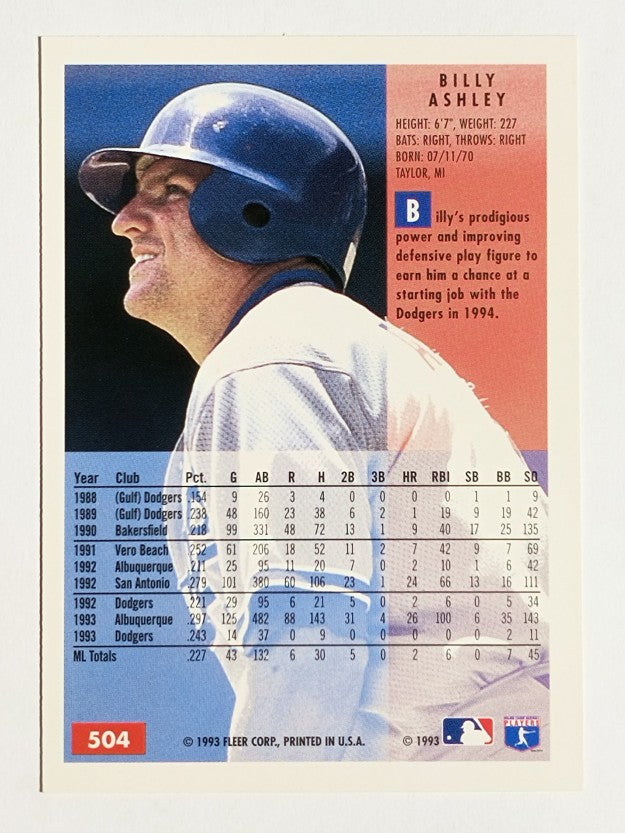 1994 Fleer #504 Billy Ashley